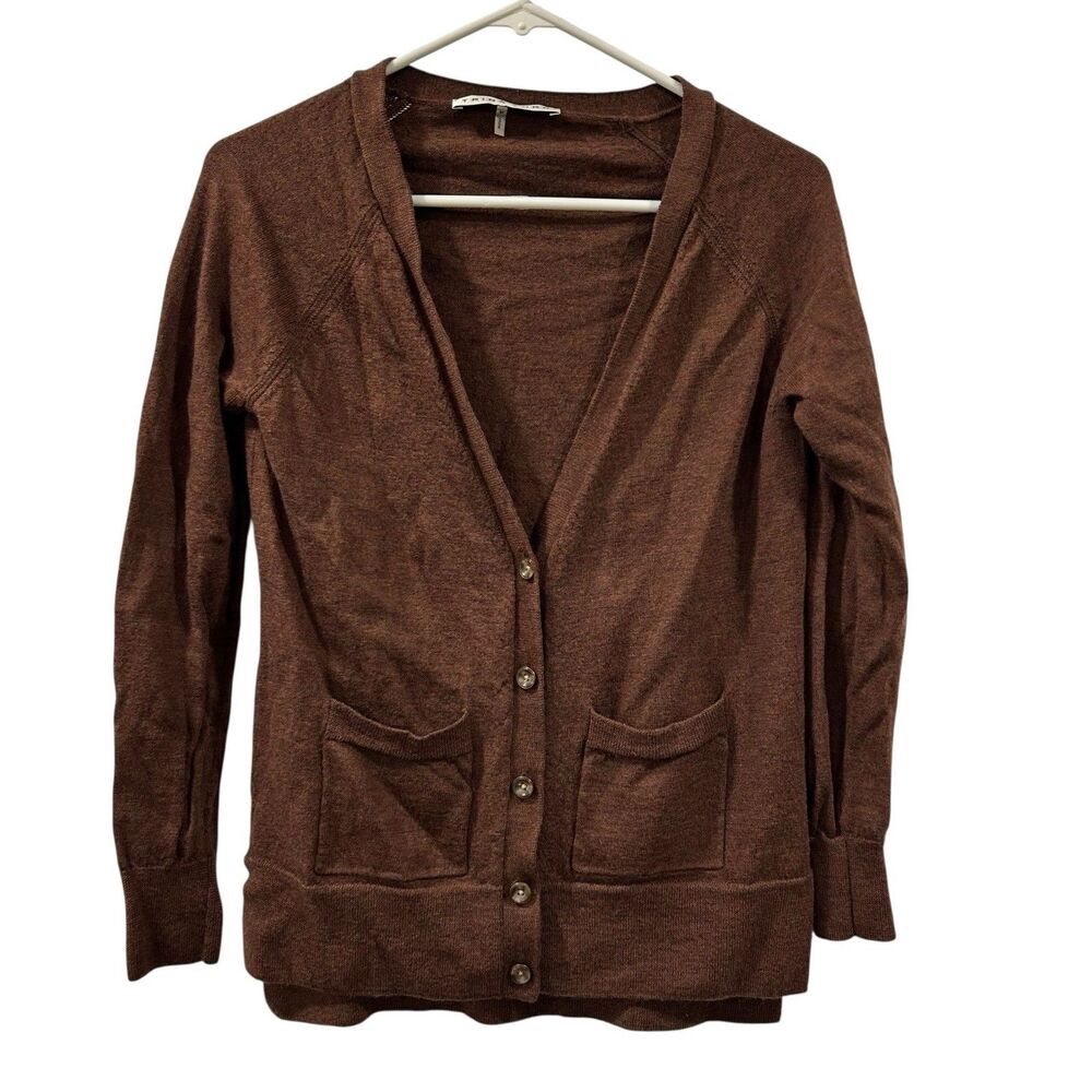 Trina Turk Medium Brown Sweater Classic Cardigan Button Front 100% Merino Wool